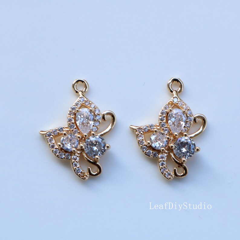 10pcs Butterfly CZ Pave Charm, zircon Charm Pendant, Butterfly grass crystal Pave Charm, Jewelry Making Supplies