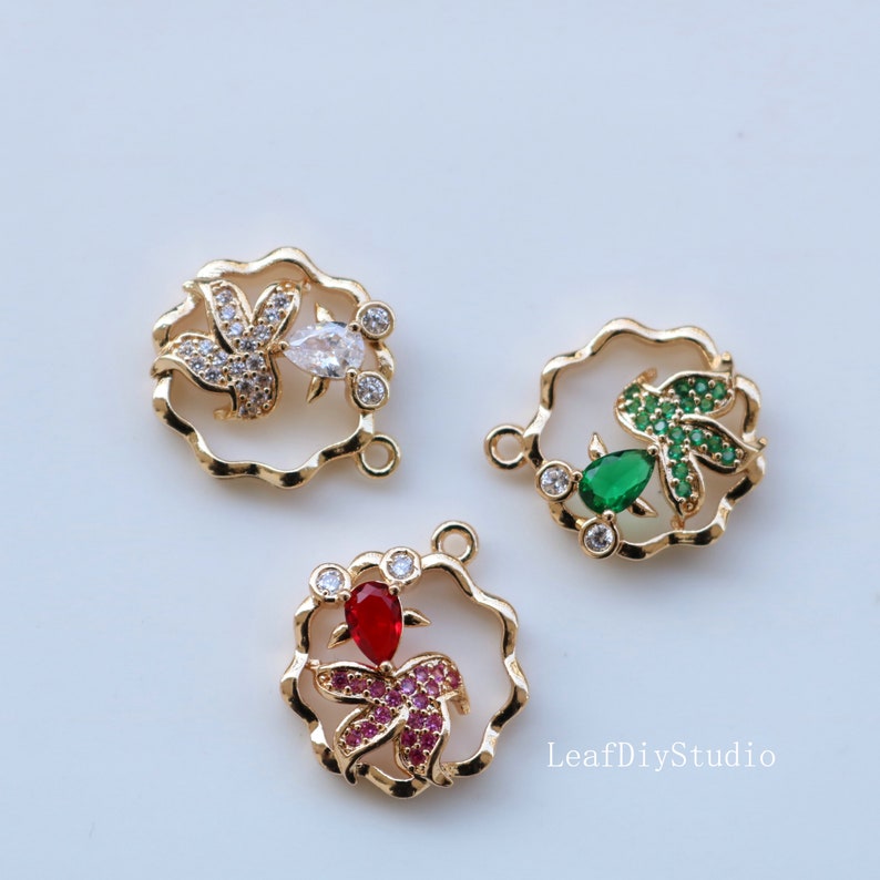 10pcs flower CZ Pave Charm, zircon Charm Pendant, 17x20mm green red flower crystal Pave Charm, Jewelry Making Supplies wholesale prices