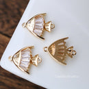 10pcs Small fish cz pave connection charm, fish pendant pave charm, gold plated over brass, CZ Pave fish drop pendant