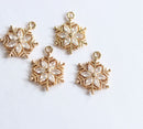 10PCS Gold Plated Cubic Zirconia Snowflake Charms,CZ Pave Flower Pendant, Snowflake Rhinestone Charm, diy Jewelry Making