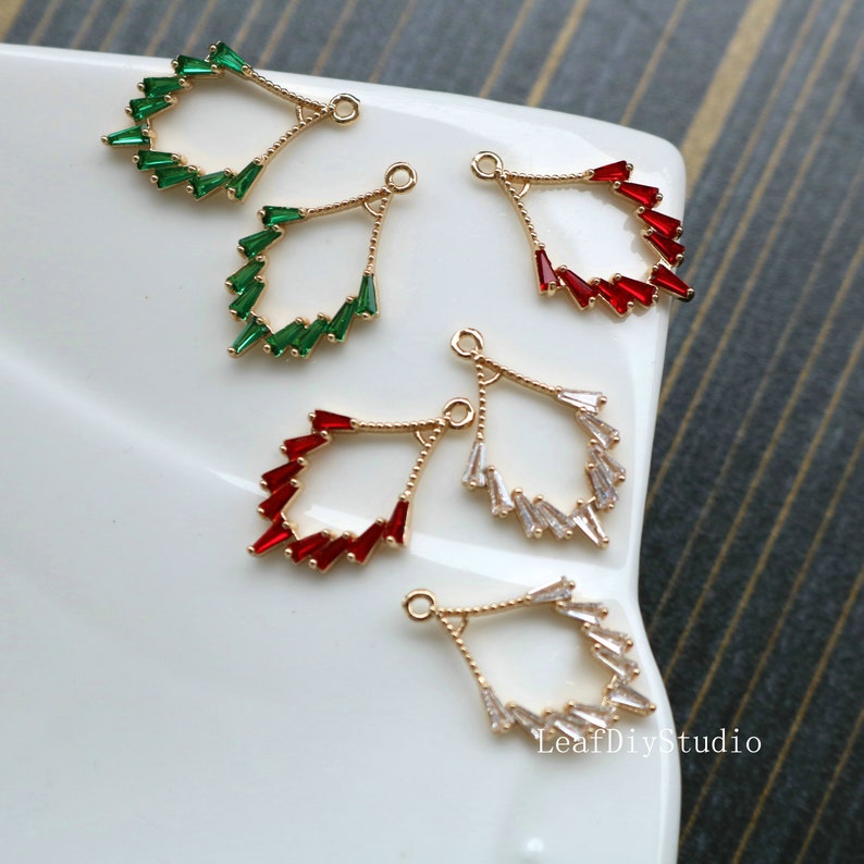 10pcs Leaves crystal CZ Pave Charm, zircon Charm Pendant, White red, green Pave Charm, DIY Jewelry Making Supplies