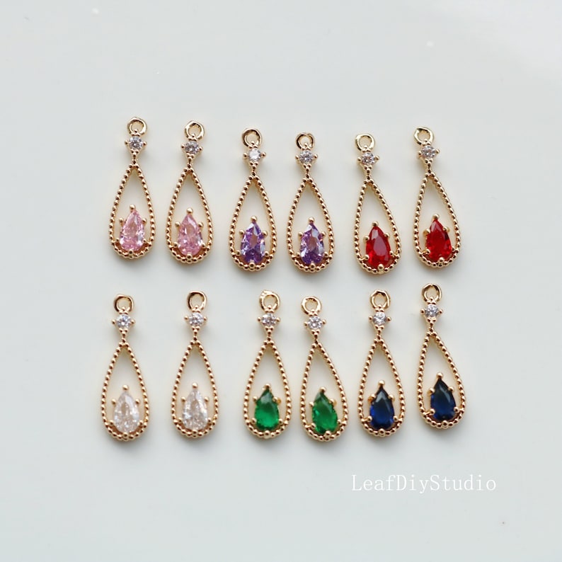 10pcs Glass zircon Charm pendant, 6x16mm Teardrop Zircon Charm, CZ Pave Pendant Charm, earrings bracelet necklace pendant Jewelry Making