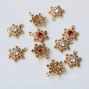 10PCS Gold Plated Cubic Zirconia Snowflake Charms, CZ Pave Flower Pendant, Rhinestone Charm, diy Jewelry Making