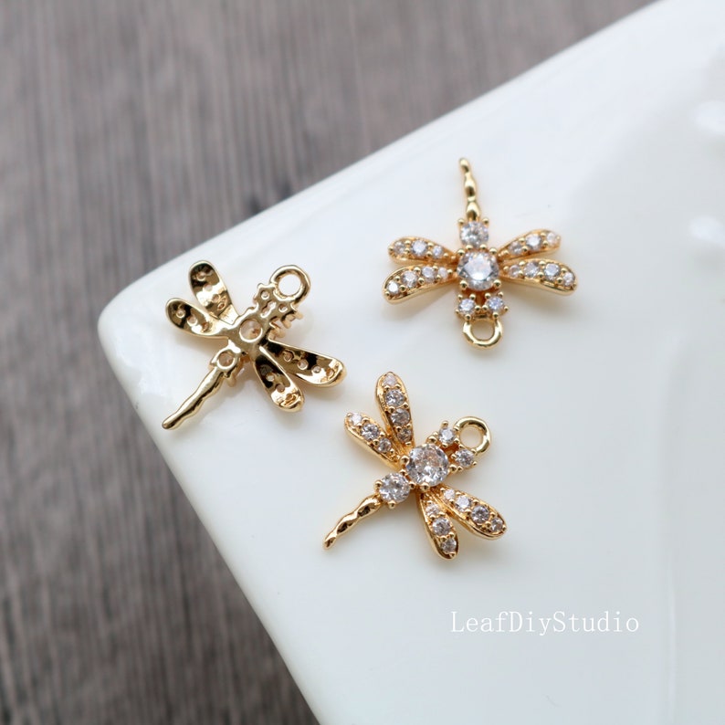 10pcs CZ Pave dragonfly Charm, Zircon dragonfly Pendant, dragonfly Charm, 16.5X17mm Jewelry Making, Material Craft Supplies