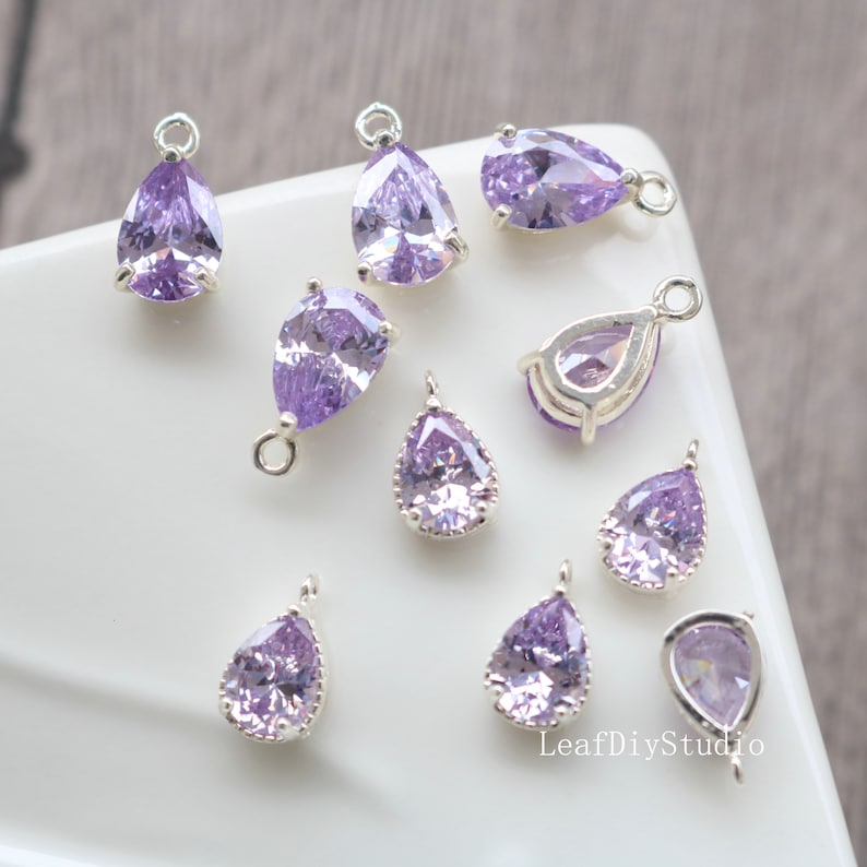 10pcs Purple Frame Glass Charm, Teardrop Purple Glass Pendant, Birthstone Charm, Tiny Gemstone Charm, Material Craft Supplies