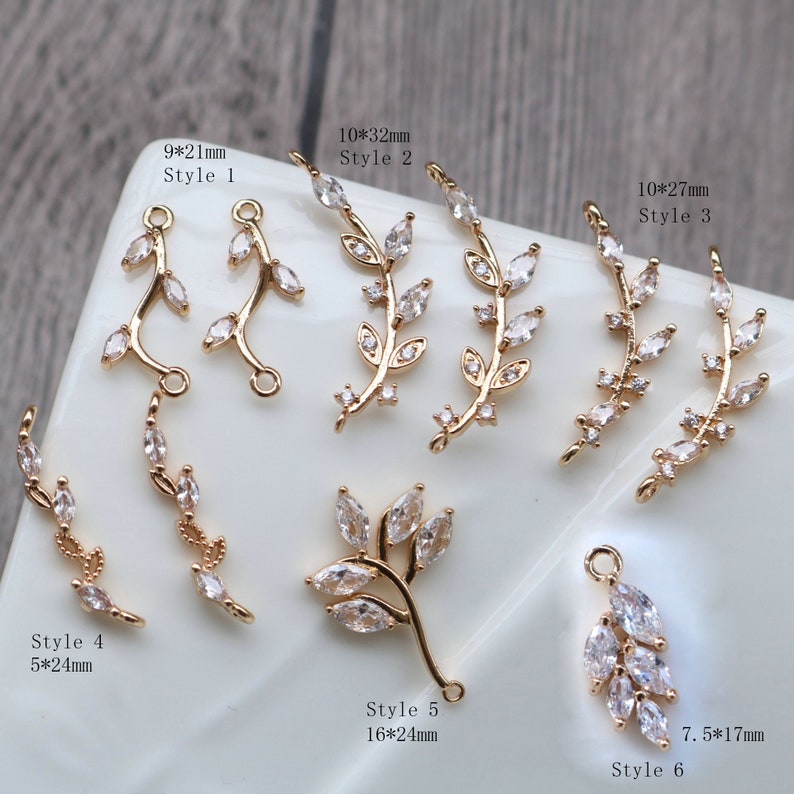 10pcs Eye CZ Pave Leaves Pendant Charm, Leaves Zircon Connector, Leaves Clear Gemstone Charm, Jewelry Making, Material Craft Supplies