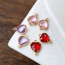 10pcs Heart shape Crystal Glass Pendant Charm, Pink, purple, red Faceted Lucite beads, Round Channel Charm, Bezel Gemstone