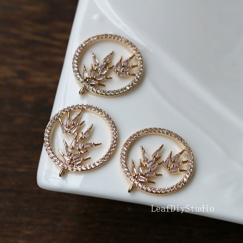 10pcs Leaves Zirconia Charms, CZ Pave Flower Pendant, Rhinestone Charm, CZ Pave Leaves diy Jewelry Making