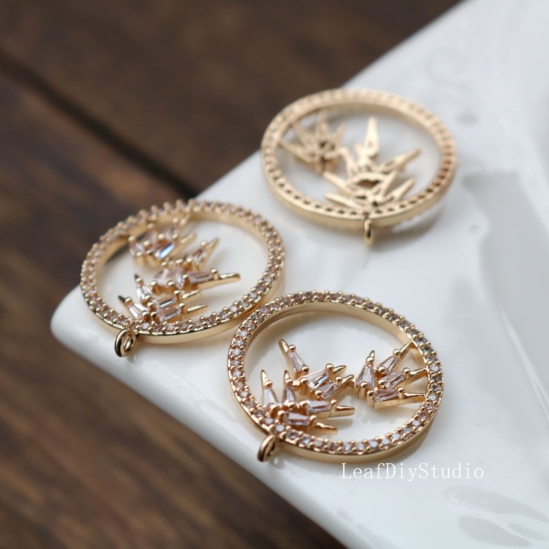 10pcs Leaves Zirconia Charms, CZ Pave Flower Pendant, Rhinestone Charm, CZ Pave Leaves diy Jewelry Making