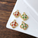 10pcs Four-leaf clover zircon Charm pendant, 14mm Flower Zircon Charm, CZ Pave Pendant Charm, Jewelry Making