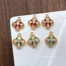 10pcs Four-leaf clover zircon Charm pendant, 14mm Flower Zircon Charm, CZ Pave Pendant Charm, Jewelry Making