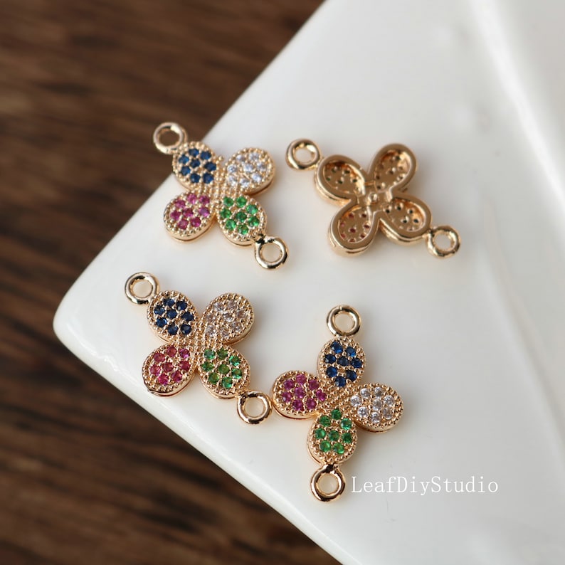 10pcs clover zircon, Four-leaf clover shape cz pave charm pendant, flower pave charm, crystal CZ Pave Connecto