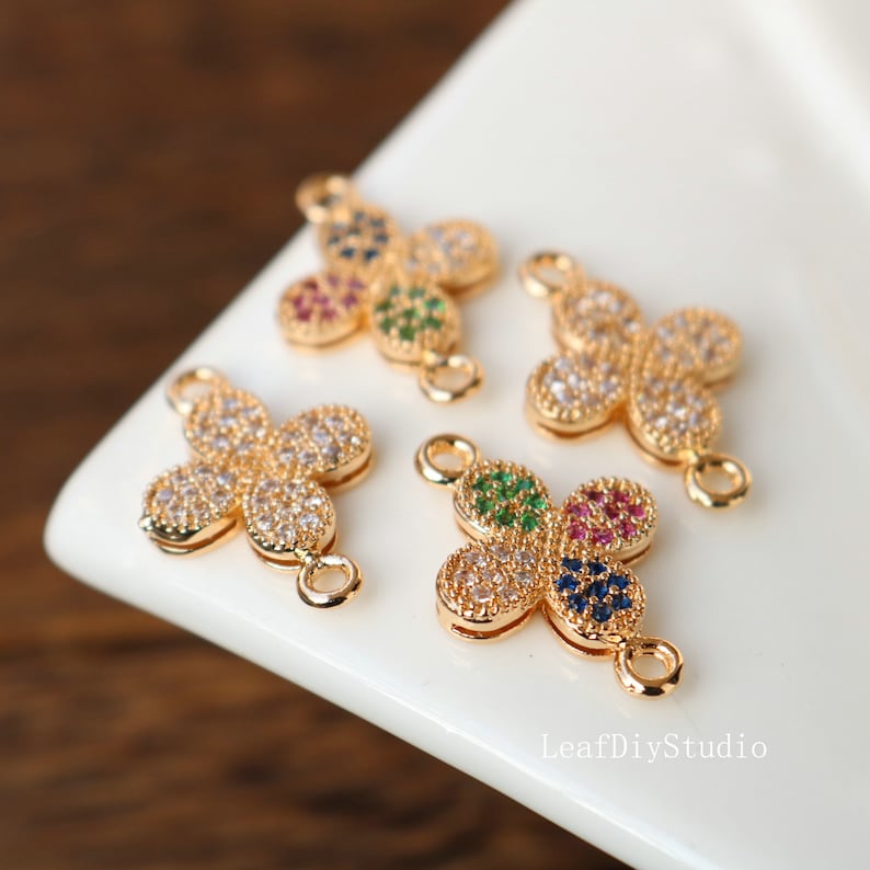 10pcs clover zircon, Four-leaf clover shape cz pave charm pendant, flower pave charm, crystal CZ Pave Connecto