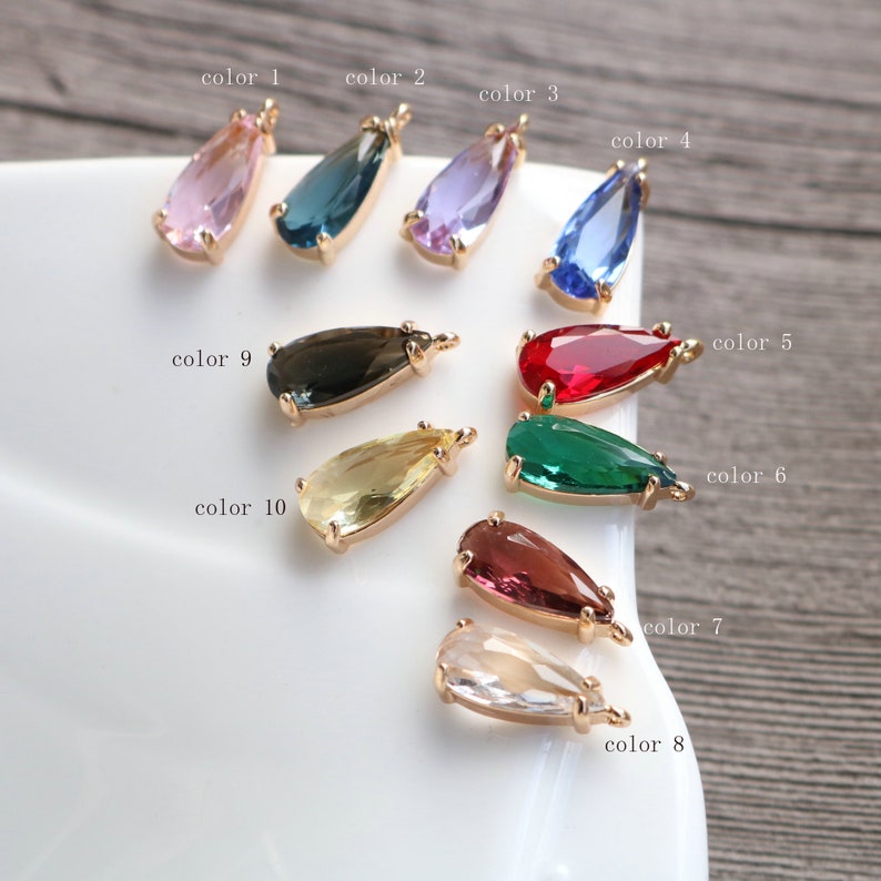 10pcs Teardrop Glass zircon Charm pendant, 7x18mm Zircon Charm, CZ Pave Pendant Charm, DIY earrings necklace pendant Jewelry Making 11 color