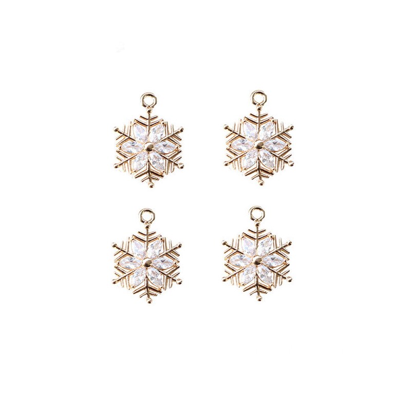 10PCS Gold Plated Cubic Zirconia Snowflake Charms, CZ Pave Flower Pendant, Rhinestone Charm, diy Jewelry Making