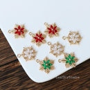 10PCS Gold Plated Cubic Zirconia Snowflake Charms, CZ Pave Flower Pendant, Rhinestone Charm, diy Jewelry Making