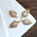 10pcs 13x23mm leaves cz pave Leaves charm, brass gold plated bracelet necklace pendant, pave charm