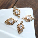 10pcs 13x23mm leaves cz pave Leaves charm, brass gold plated bracelet necklace pendant, pave charm