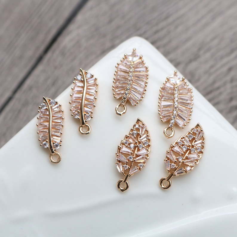 10pcs Leaves CZ Pave Leaves Pendant Charm, Wheat ear Zircon Leaves Clear Gemstone Charm, Jewelry Making, Material Craft Supplies