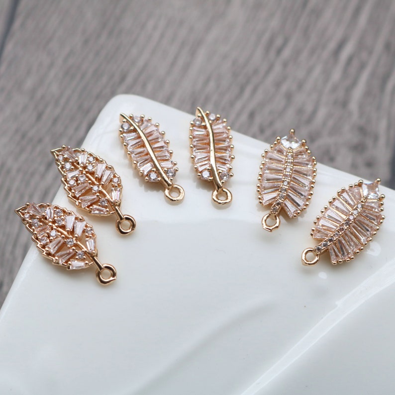 10pcs Leaves CZ Pave Leaves Pendant Charm, Wheat ear Zircon Leaves Clear Gemstone Charm, Jewelry Making, Material Craft Supplies