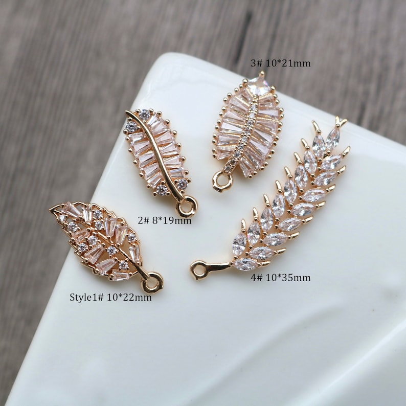 10pcs Leaves CZ Pave Leaves Pendant Charm, Wheat ear Zircon Leaves Clear Gemstone Charm, Jewelry Making, Material Craft Supplies