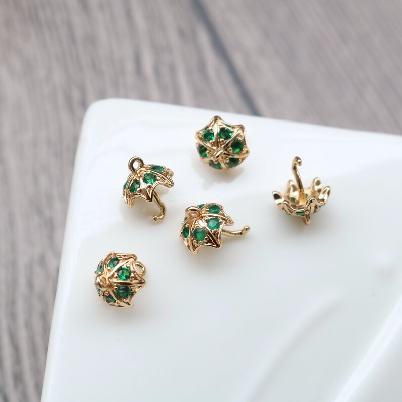 10pcs Small umbrella CZ Pave Pendant Charm, zircon umbrella Charm Pendant, Red GreenGlass crystal flower CZ Pave Pendant