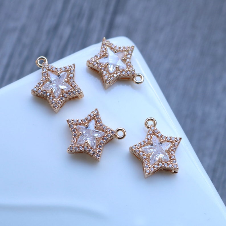 10pcs CZ Pave Star Charm, Zircon Five-pointed star Connector, Gemstone Charm,14mm, Jewelry Making,Material Craft Supplie Branches