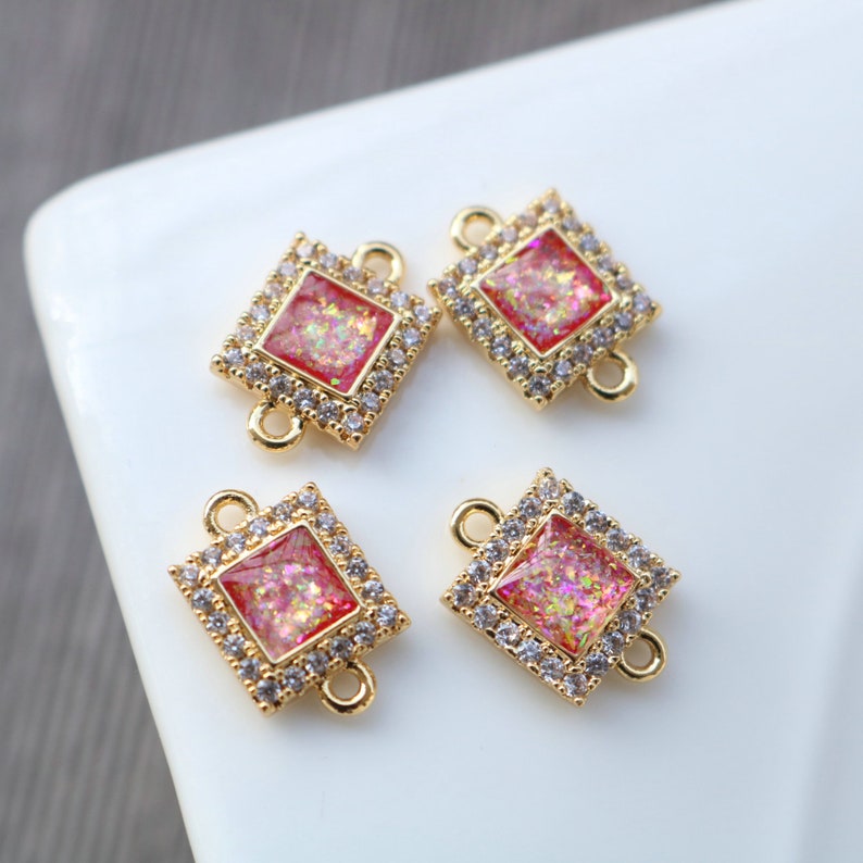 10pcs Rectangle CZ Pave Charm, Zircon squarePendant, Connector, 8x10mm/ 9mm, Jewelry Making, Material Craft Supplies