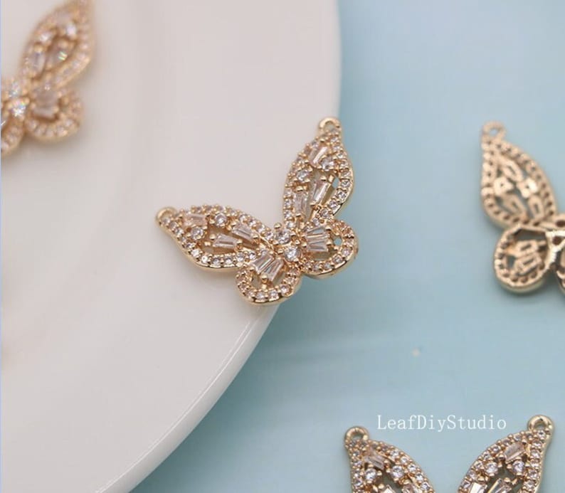 10pcs Big butterfly 22*19mm CZ Pave Charm, Zircon butterfly Connector, Zircon Jewelry Making, Material Craft Supplies