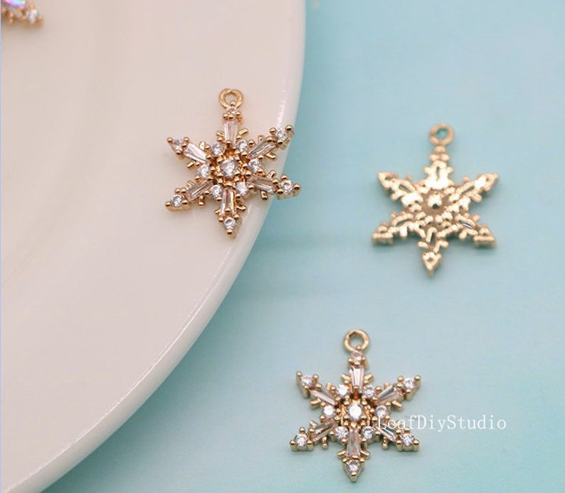 10pcs CZ Pave Snowflake Charm, Snowflake 13mm CZ Zircon Pendant, Zircon Jewelry Making, Material Craft Supplies