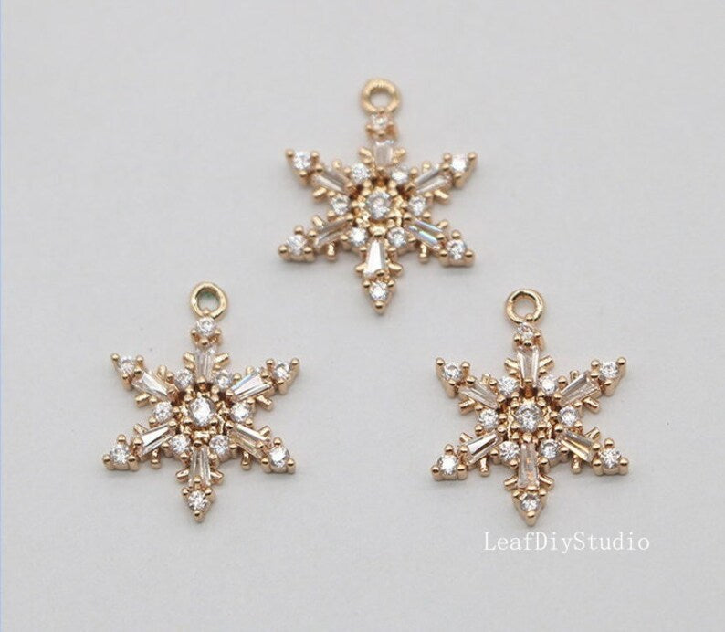 10pcs CZ Pave Snowflake Charm, Snowflake 13mm CZ Zircon Pendant, Zircon Jewelry Making, Material Craft Supplies