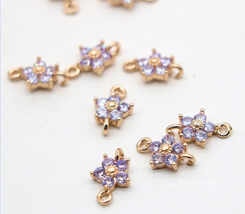 10pcs florets CZ Pave Pendant Charm, 10mm Zircon florets Connector Pendant, Gemstone Charm, Jewelry Making, Material Craft Supplies