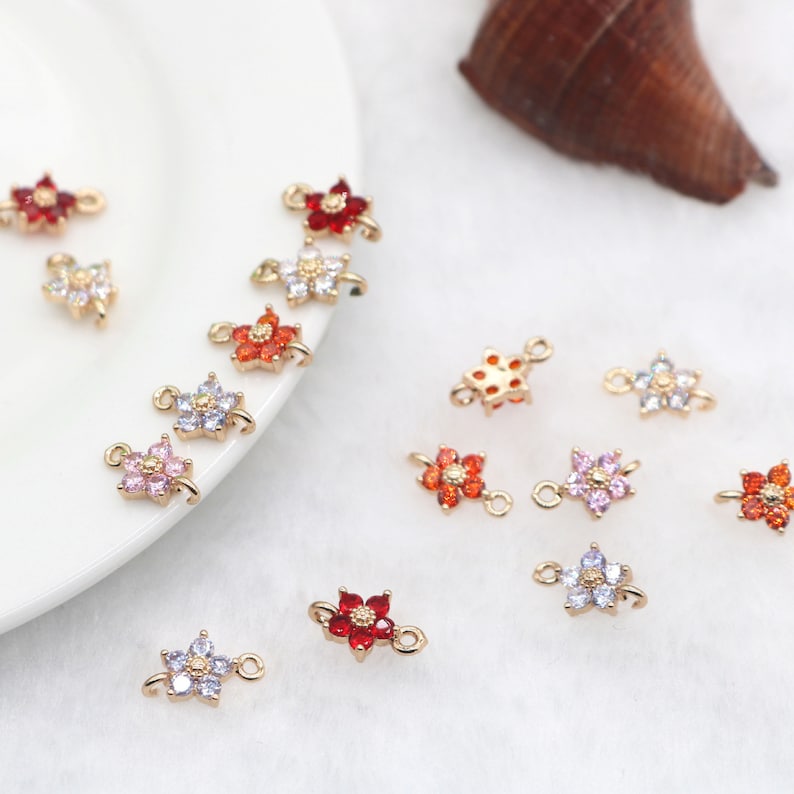 10pcs florets CZ Pave Pendant Charm, 10mm Zircon florets Connector Pendant, Gemstone Charm, Jewelry Making, Material Craft Supplies