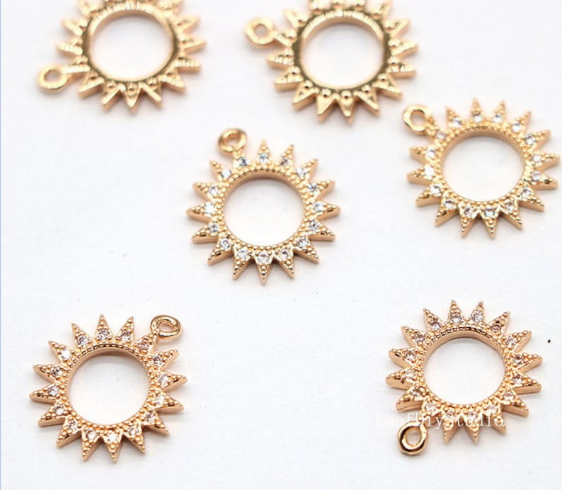 10pcs Little Sun CZ Pave Pendant Charm, Zircon Sun flower Pendant, 13mm Sun Jewelry Making, Material Craft Supplies