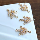 10pcs cz pave connection charm pendant, pave charm, gold plated over brass, CZ Pave Double hanging drop pendant