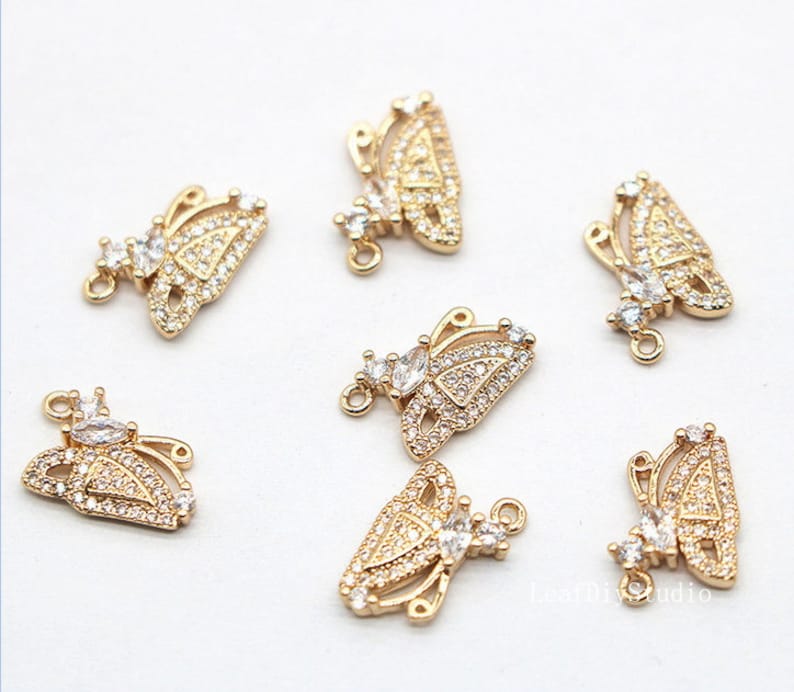 10pcs Butterfly CZ Pave Charm, 11x7mm CZ Zircon Butterfly Pendant Charm, Jewelry Making, Material Craft Supplies