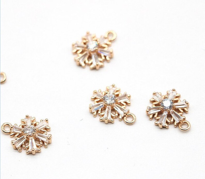 10pcs Snow 10mm CZ Pave Charm, CZ Zircon Snow Pendant Charm, Jewelry Making, Material Craft Supplies