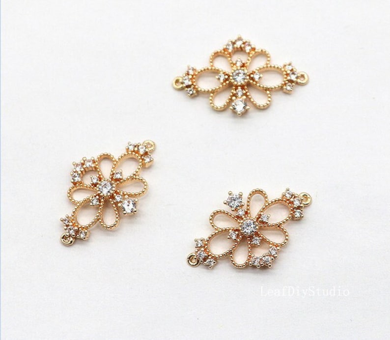 10pcs CZ Pave flower Charm, 21x14mm Zircon flower Connector, flower Charm, 13x14mm Gemstone Charm, Jewelry Making, Material Craft Supplies