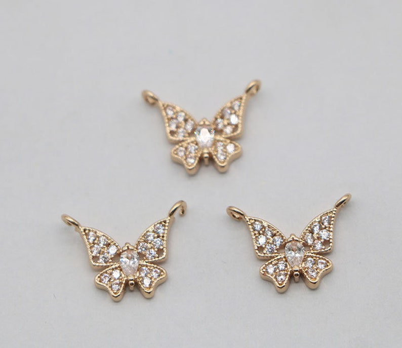 10pcs CZ Pave butterfly Charm Pendant, 12.7x8mm Zircon butterfly Connector, Jewelry Making, Material Craft Supplies