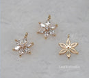 10pcs cz pave Six petal flower charm, 12.5mm ,bracelet necklace pendant, pave flower charm Pendant, gold plated over brass