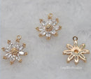 10pcs cz pave sunflower flower charm, 14mm sunflower pendant, pave flower charm, gold plated over brass