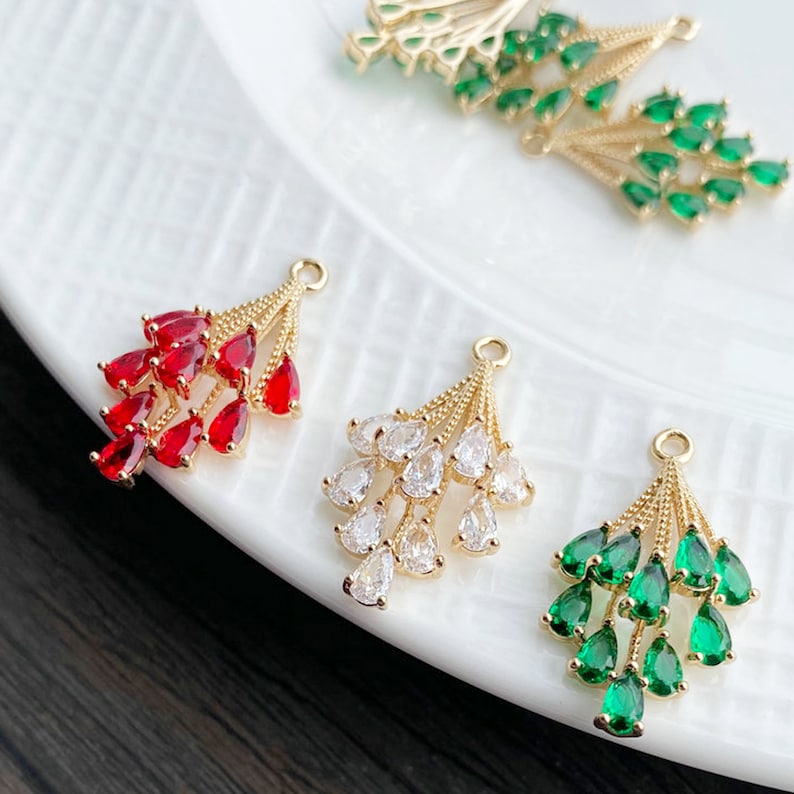 10pcs cz pave Leaves charm,bracelet necklace pendant,pave charm,gold plated over brass