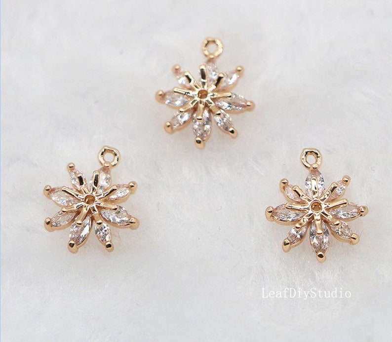 10pcs cz pave Snowflake charm, 11.8x13.1mm Snowflake pendant, pave Snowflake charm, gold plated over brass