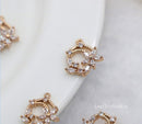 10pcs cz pave Small wreath charm, 11.8x13.1mm Flower pendant, pave Flower charm, gold plated over brass