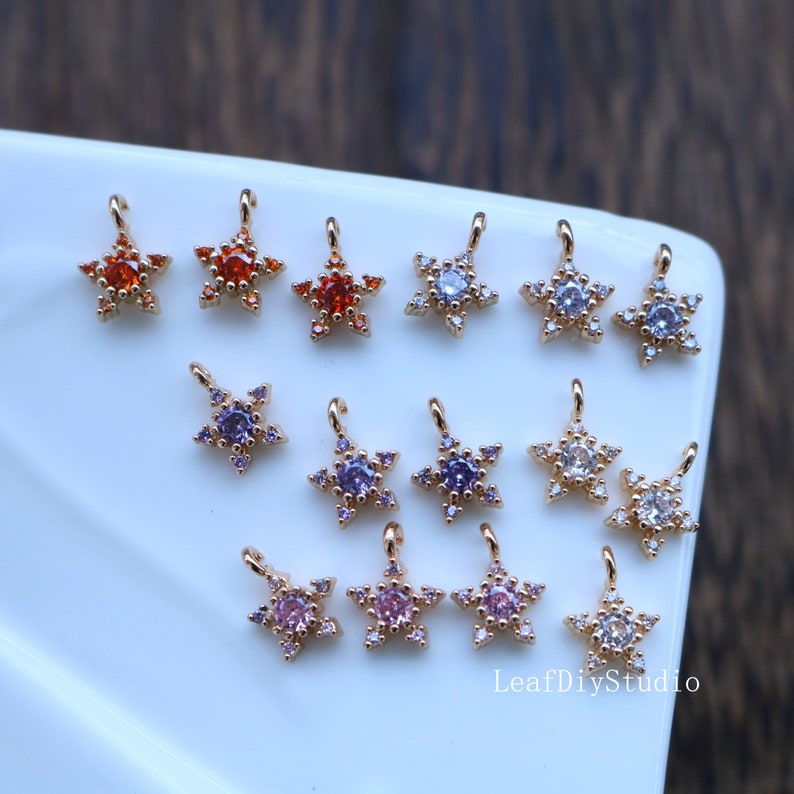 10pcs Five pointed star zircon Charm pendant, 7mm Zircon Charm, Star CZ Pave Pendant Charm, earrings bracelet necklace Jewelry Making