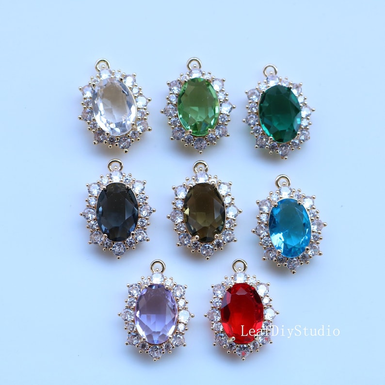 10pcs oval Glass zircon Charm pendant, 14x16mm Zircon Charm, CZ Pave Pendant Charm, earrings bracelet necklace pendant Jewelry Making