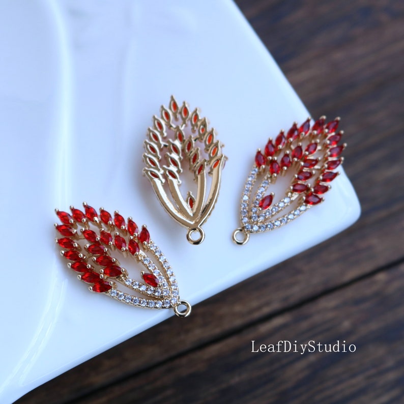 10pcs Peacock feather CZ Pave Charm, Peacock feather zircon Charm Pendant, Diy Glass crystal Pave Charm, Jewelry Making Supplies