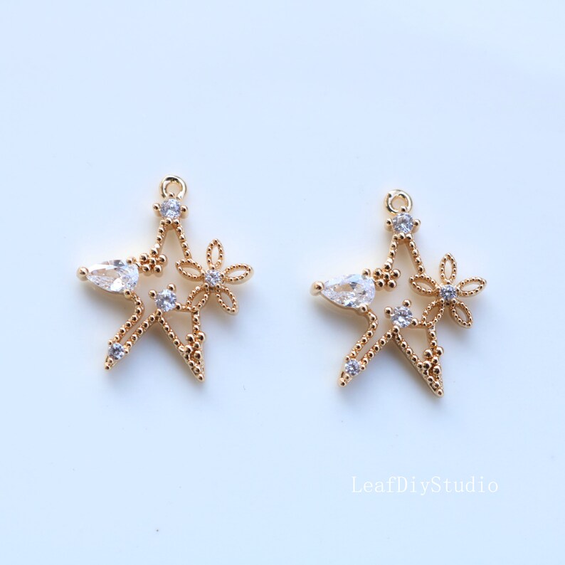 10pcs stars CZ Pave Charm, 17x20mm zircon Charm Pendant, flower Five-pointed star Diy Glass crystal Pave Charm, Jewelry Making Supplies