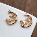 10pcs Moon CZ Pave Charm, zircon Charm Pendant, Flower Bird crystal Pave Charm, Jewelry Making Supplies