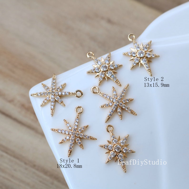 10pcs Eight-pointed star CZ Pave Charm, Six-pointed star zircon Charm Pendant, star crystal Pave Charm, Jewelry Making Supplies